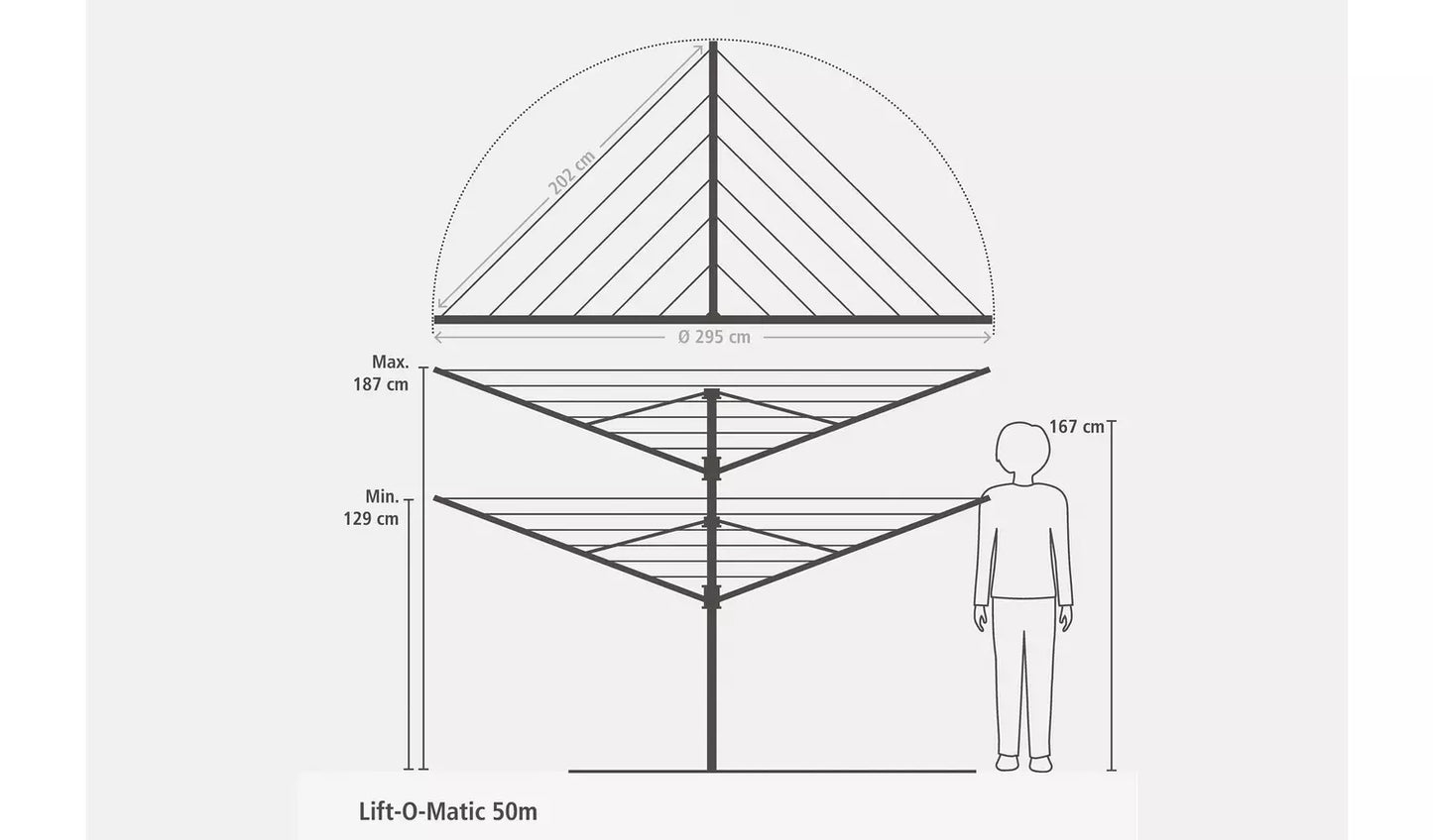 Brabantia 50m Lift-O-Matic Washing Line with Ground Spike