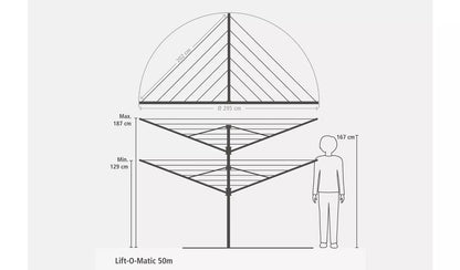 Brabantia 50m Lift-O-Matic Washing Line with Ground Spike